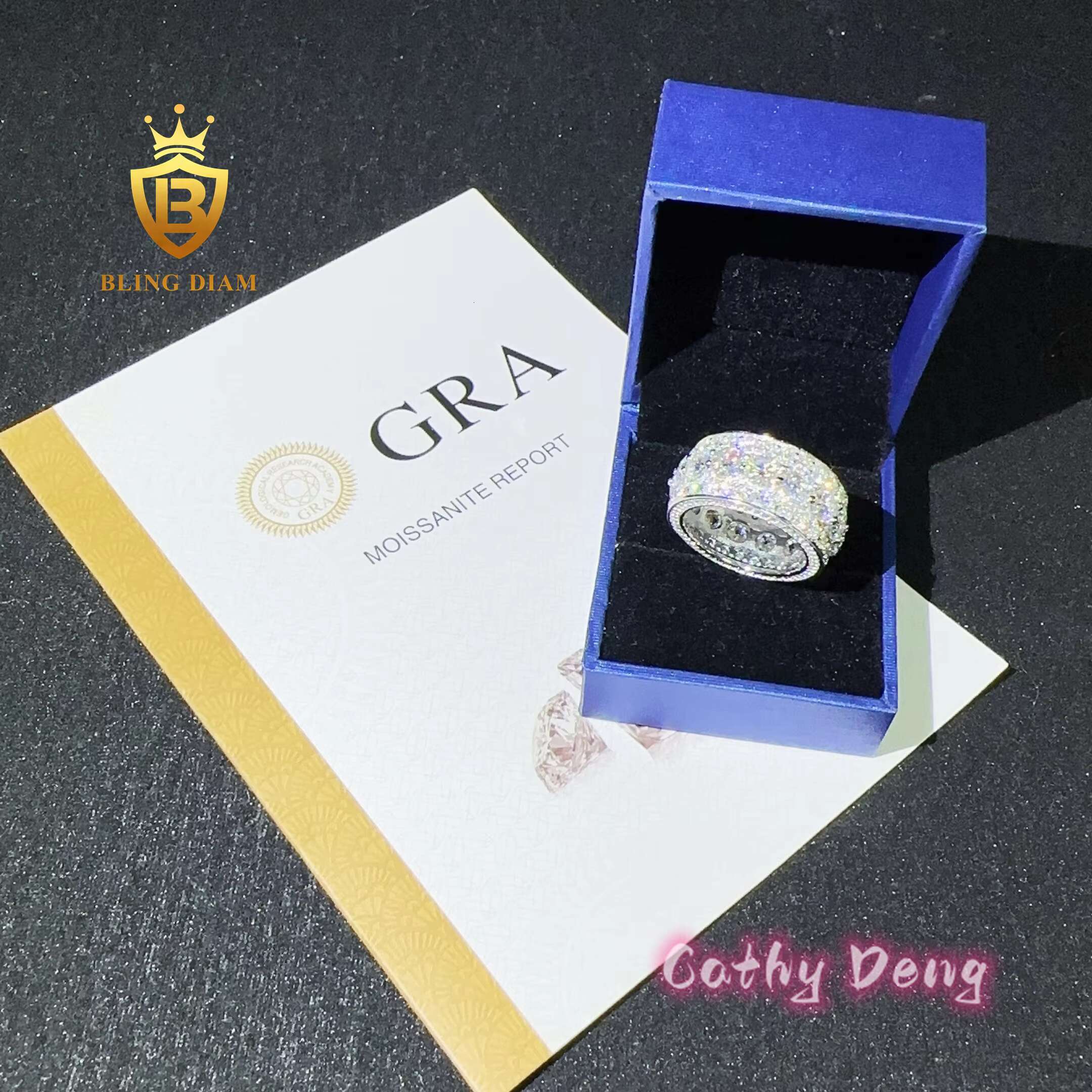 Ready to Ship GRA Certified Hiphop Mens Ring Ice Out Moissanite Ring 925 Sterling Sliver Rapper Cuban Link Ring