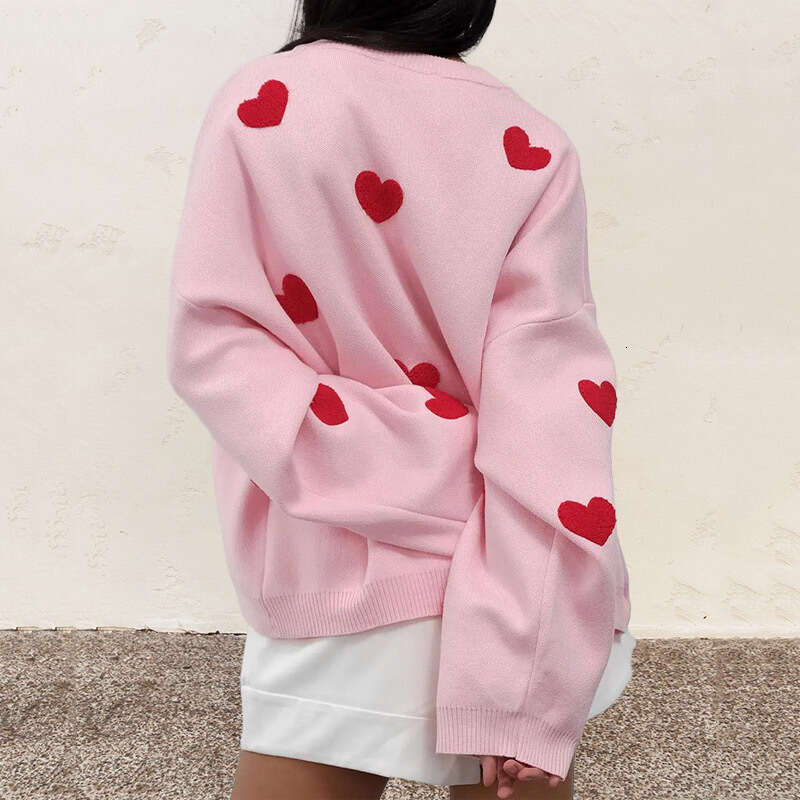 Heart Jacquard Round Neck Autumn Winter Sweater for Women Cross-Border Wholesale European and American 2025 Loose Casual Thickened Knitted Top