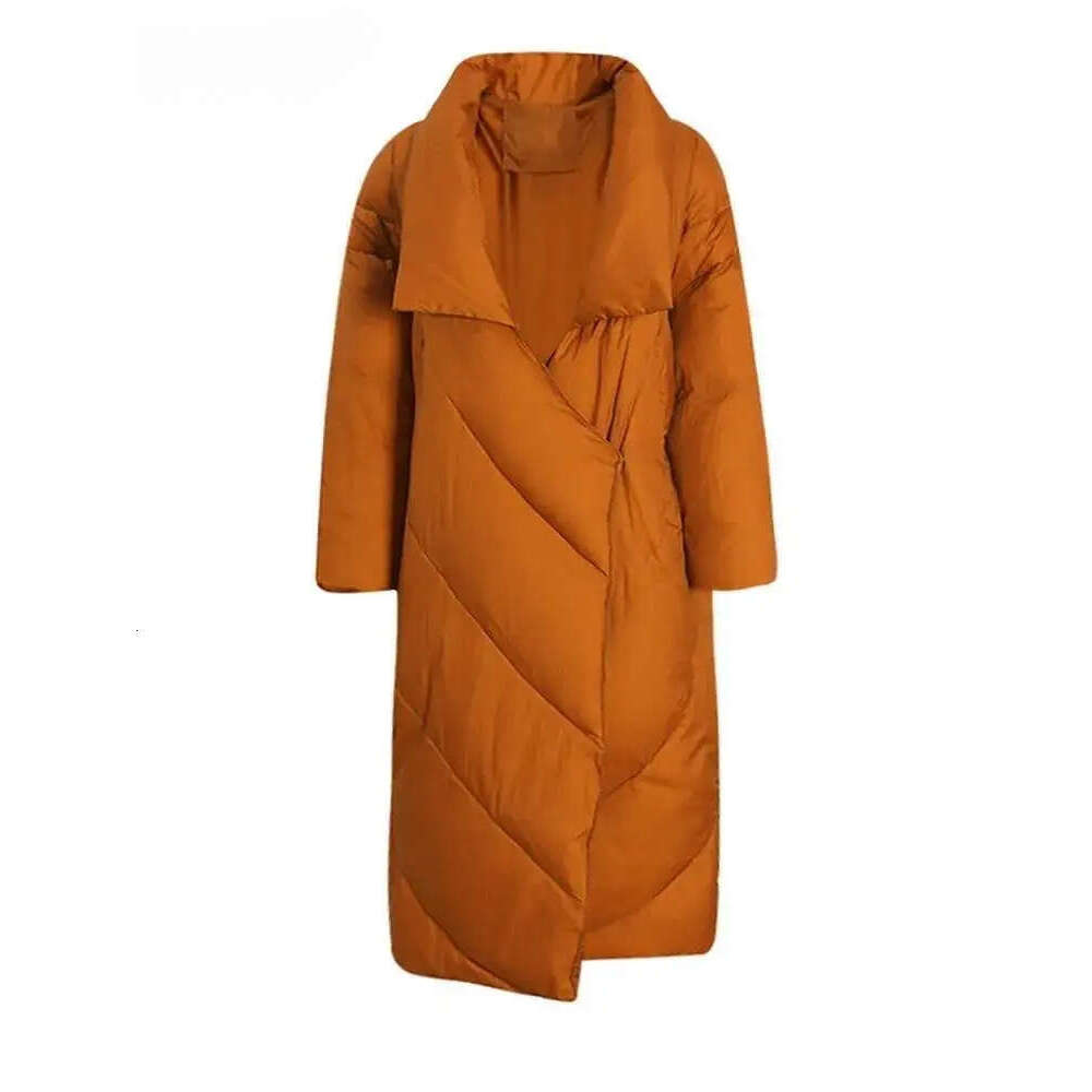Caramel Color Big Size Down Jacket New Lapel Long Sleeve Warm Women Parkas Fashion Tide Autumn Winter V