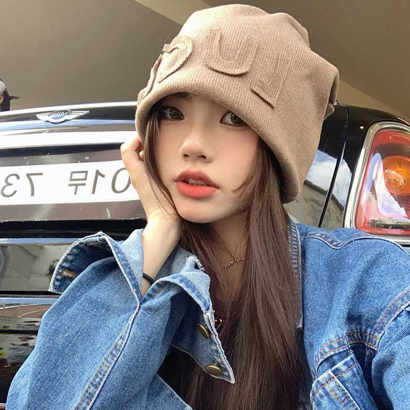 Hip Hop Letters Oversize Beanie for Women Autumn Winter Warm Knitted Baggy Caps Solid Color Pullover Ear Warmer Hats BonnetXJ251110