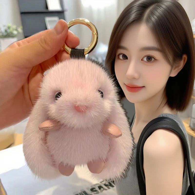 Cute Fluffy Rabbit Keychain Pendant Womens Fluffy Rabbit Bag Charm Pendant Couple Car Keychain Jewellery Gift 251110