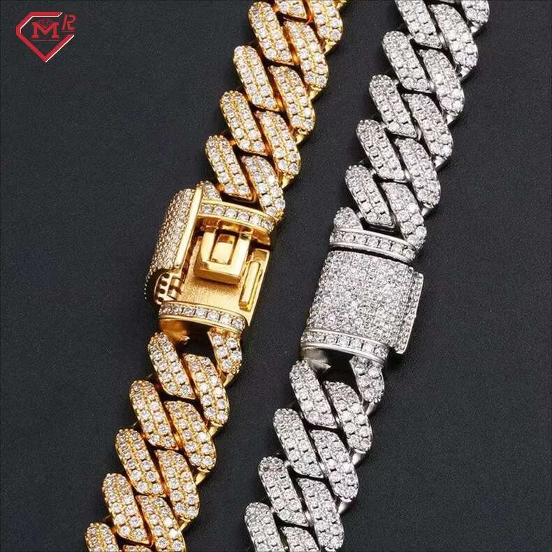 2 Rows VVS Iced Out Moissanite Cuban Link Chain 12mm Hiphop 925 Silver Moissanite Cuban Chain
