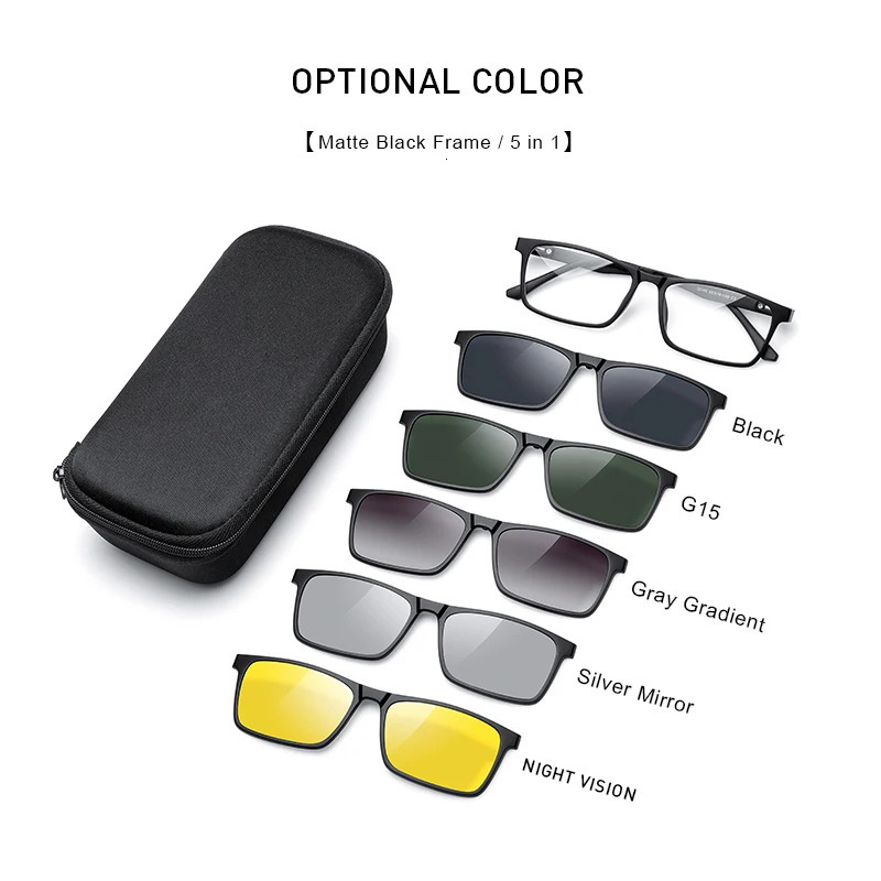 MERRYS n 5in1 Magnetic Polarization Clip Glasses Frame Mens TR90 Square S2149 250410