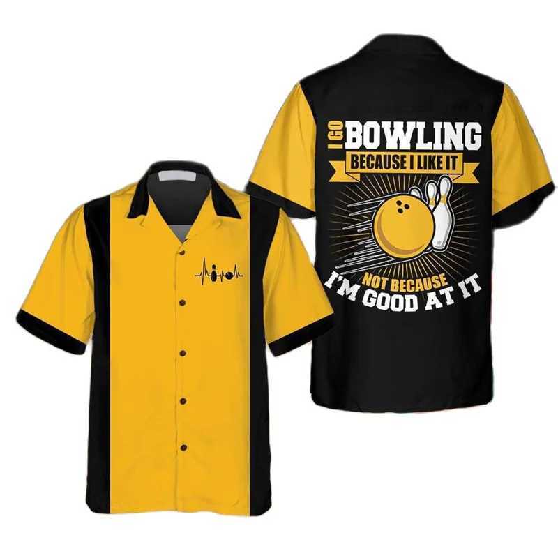 Classic retro bowling print shirt 2023 new Hawaiian mens shirt loose fit Cuban collar mens clothing casual mens top X250410