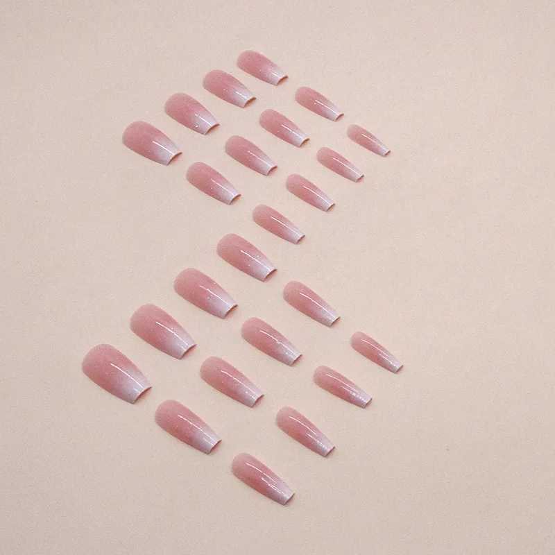 24 pieces of girl gradient pressed nails pink gradient fake nails smooth artificial fingers ergonomic reusable female fake nails W250410