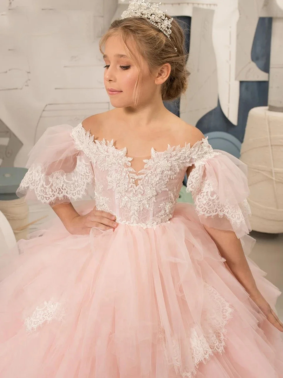 Flower Girl Dress Elegant Princess Satin Ball Dress Childrens Birthday Party Dress Simple Bow First Communication Dress 250403