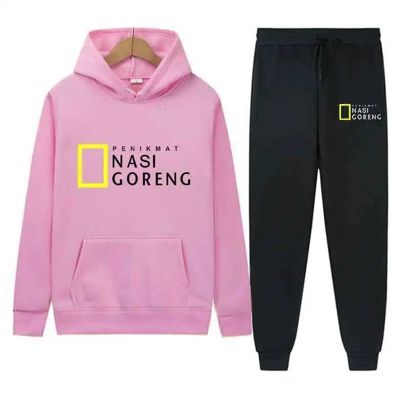 Autumn Men Gray Blue Casual 2PC Sets Trend Hoodie Tops Slim Pants Warm Sweatshirts Street Fashion Concise Printed Sports Suit W251110