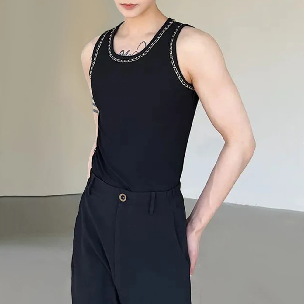 Mens Y2K chain tight fitting vest unisex style street top personalized casual sexy nightclub versatile vest unisex 250408
