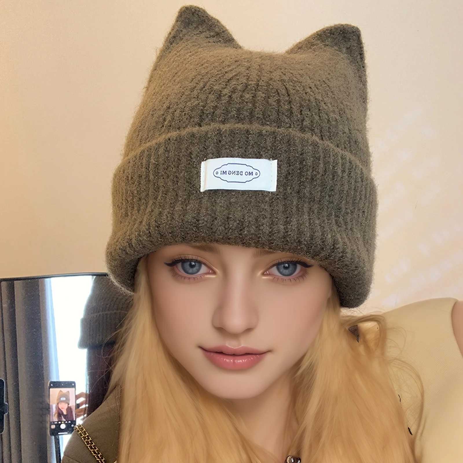Lady Cat Ear Beanies with Cat Ears and Elastic - Soft Winter Warmth Cute Cat Ears Casual Outfit Christmas giftXJ251110