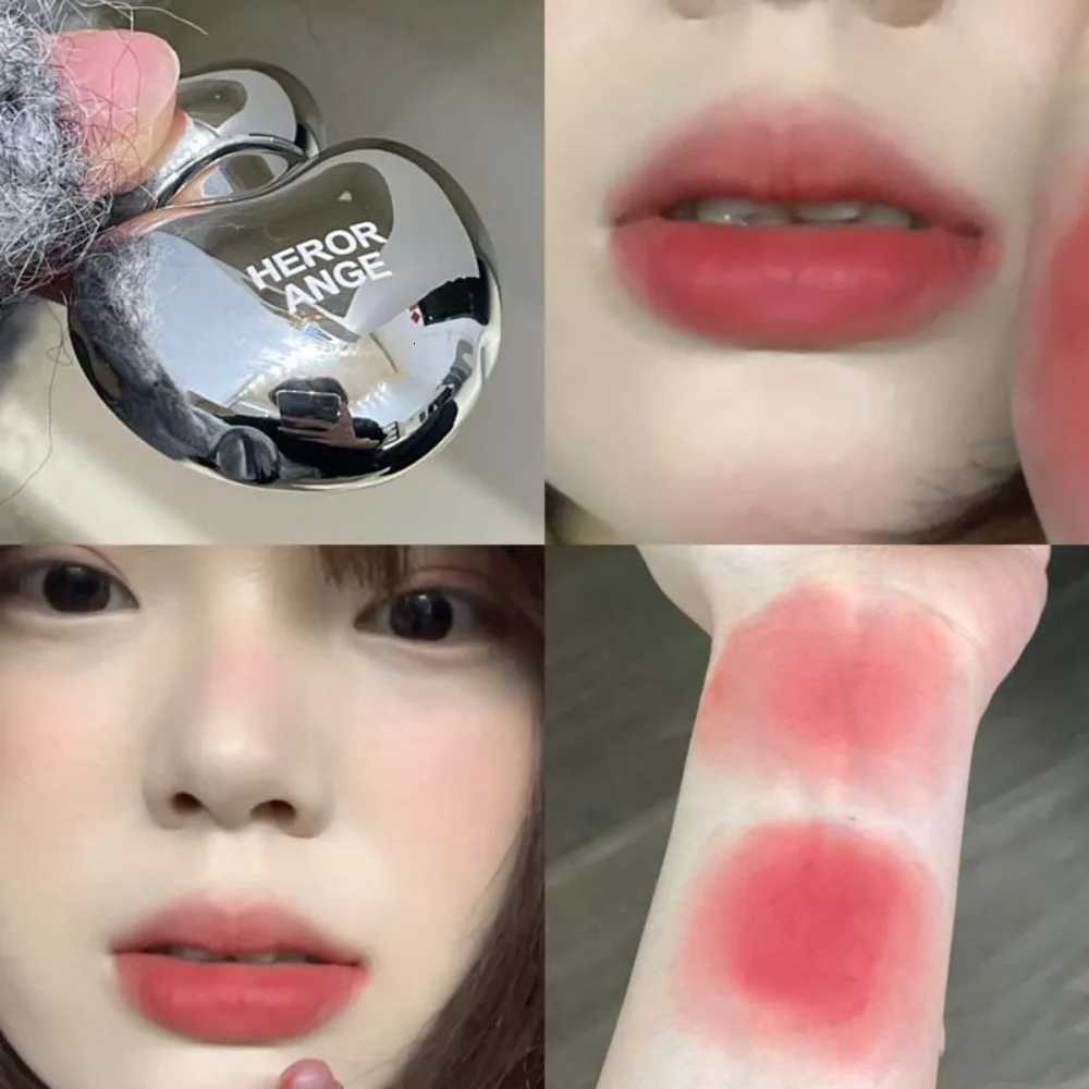 Peach Heart Silky Matte LipglossBlush Low-saturation Gray Pink Liquid Lipstick Waterproof Non-Stick Cup No Fade Lip Tint MakeupT251110