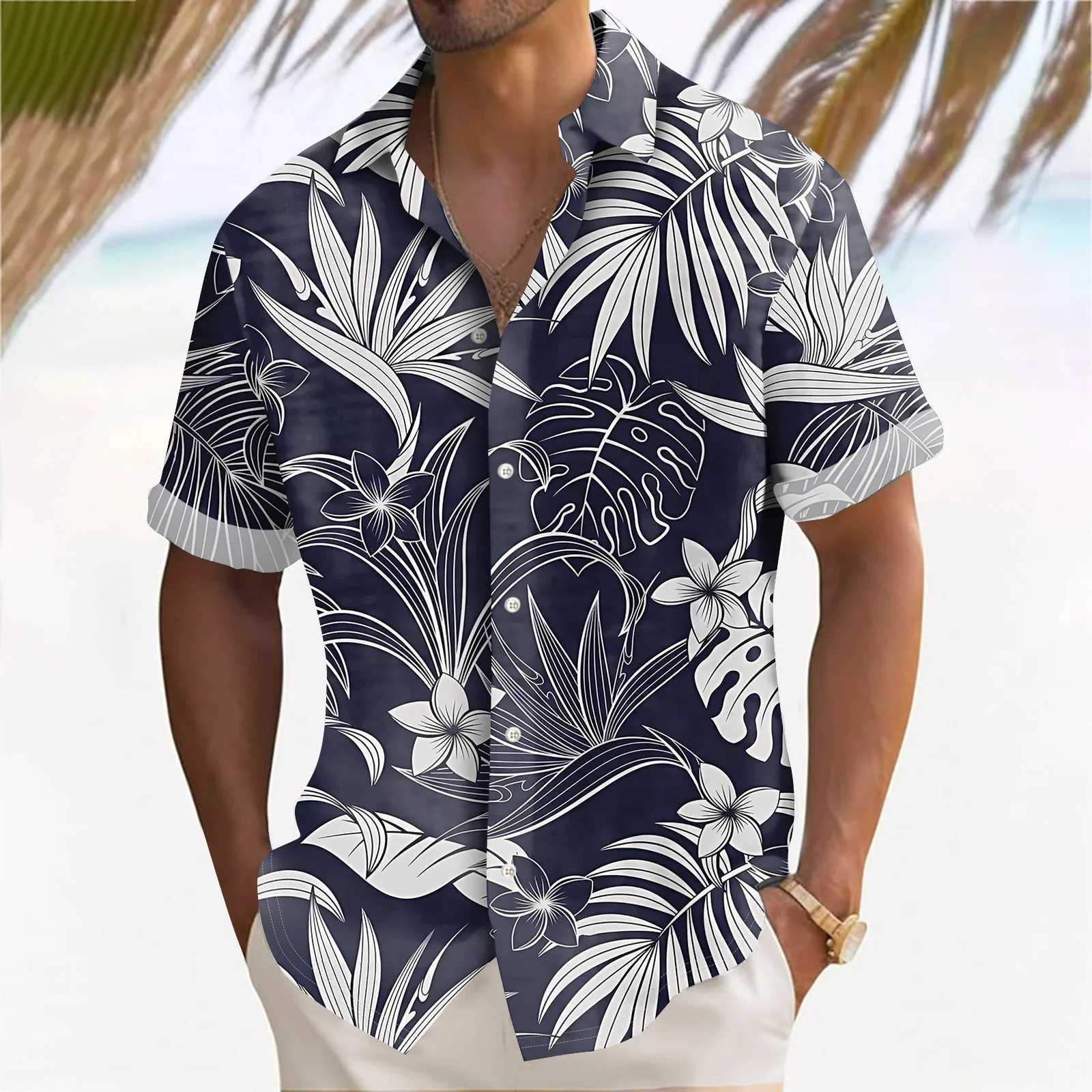 Hawaiian mens 3D beach flower print short sleeved mens casual mens loose top X250410
