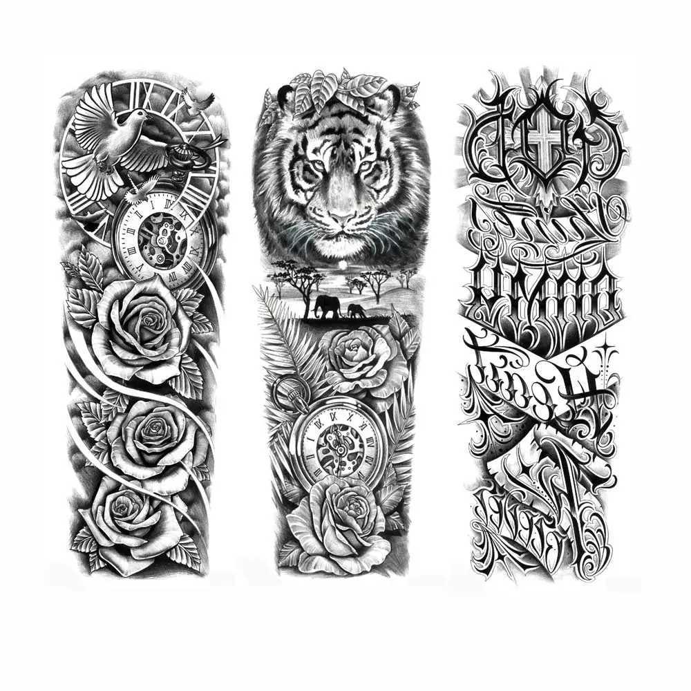 New Design Large Size Temporary Tattoo Mens Big Arm Sleeve Tattoo Stickers Body Art Lion Fake Tattoo Womens Waterproof Tattoo W250410