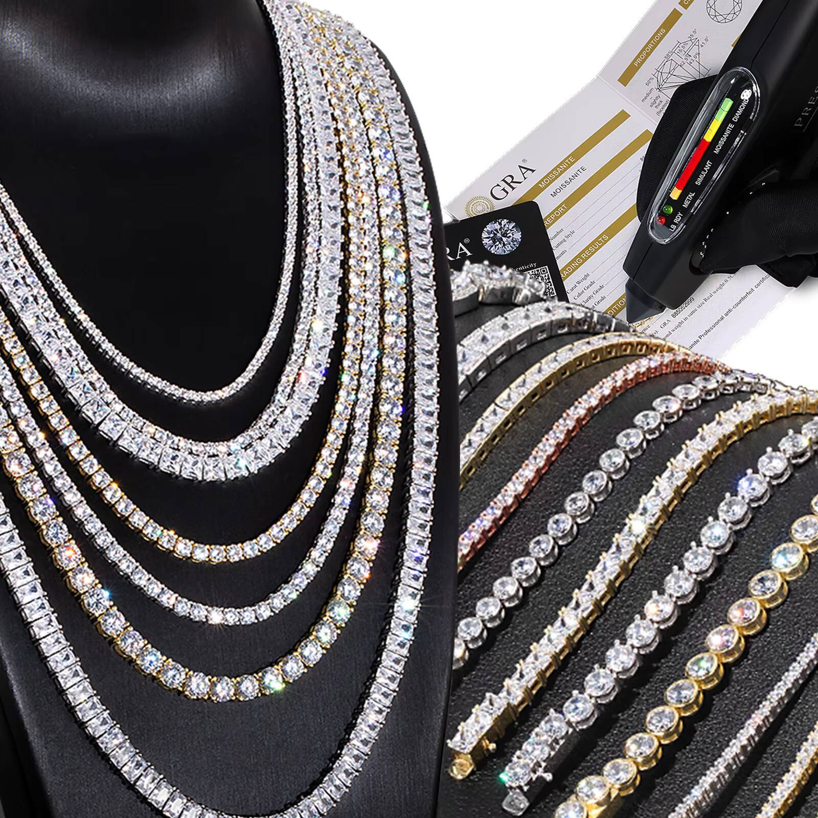 Fine Jewelry Iced Out Necklace Hip Hop White Gold 925 Sterling Silver VVS Moissanite Diamond Bracelet Tennis Chain for Men Women