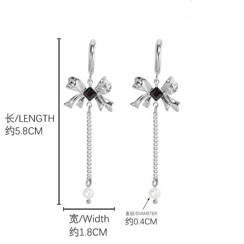 INS Fresh Black Glass Bow Light Luxury High-end Feel Ear Clips 2024 New Simple Versatile Earrings