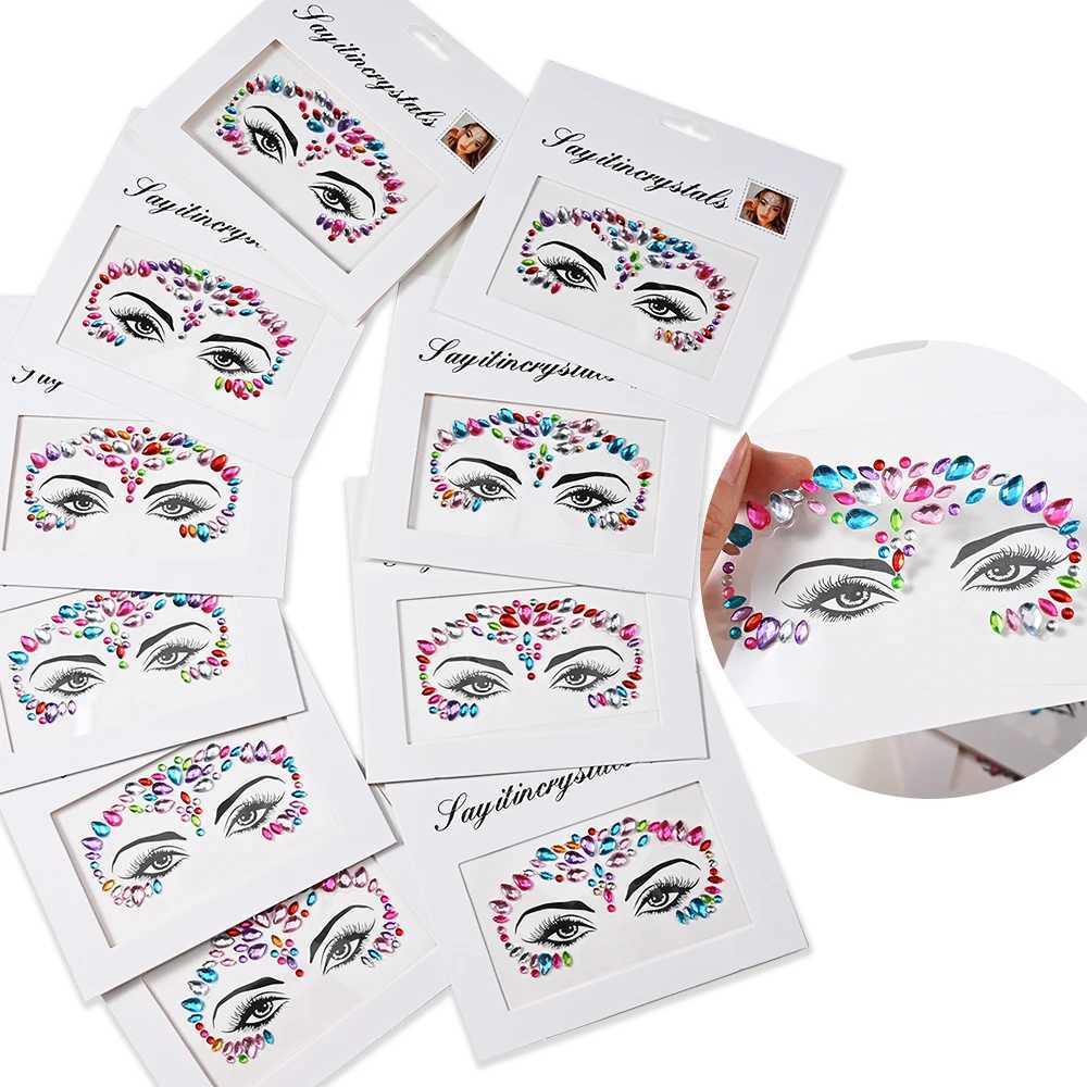 3D rhinestone facial tattoo stickers for holiday glitter makeup jewelry stickers facial crystal gemstone diamond decoration W250410