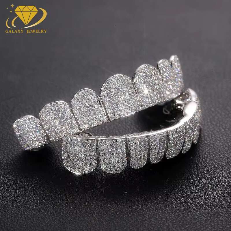 Hip Hop Diamond Teeth Rapper 8 Tops 8 Bottom White Gold Plated 925 Sterling Silver Custom VVS Moissanite Grillz for Teeth