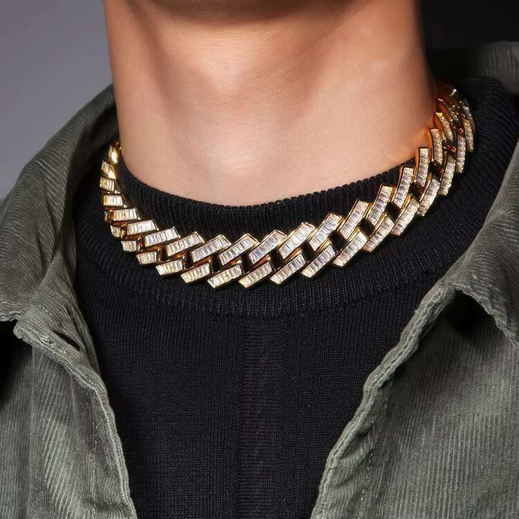 Classic Style Pass Diamond test 12mm Baguettes D Color Moissanite Cuban Link Chain for Daily Hip Hop Jewelry Necklace