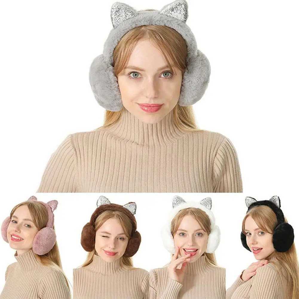 Cute Cat Ear Warmers Glitter Ears Plush Earmuffs Winter Cozy Warm for Girls Cold Weather Lovely Ear Warmer W251110