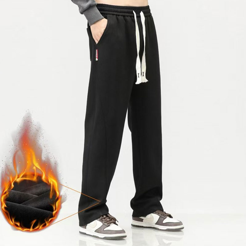 Men's Extra-Long Black Knit Pants - Loose Straight-Leg Trendy Trousers 3020