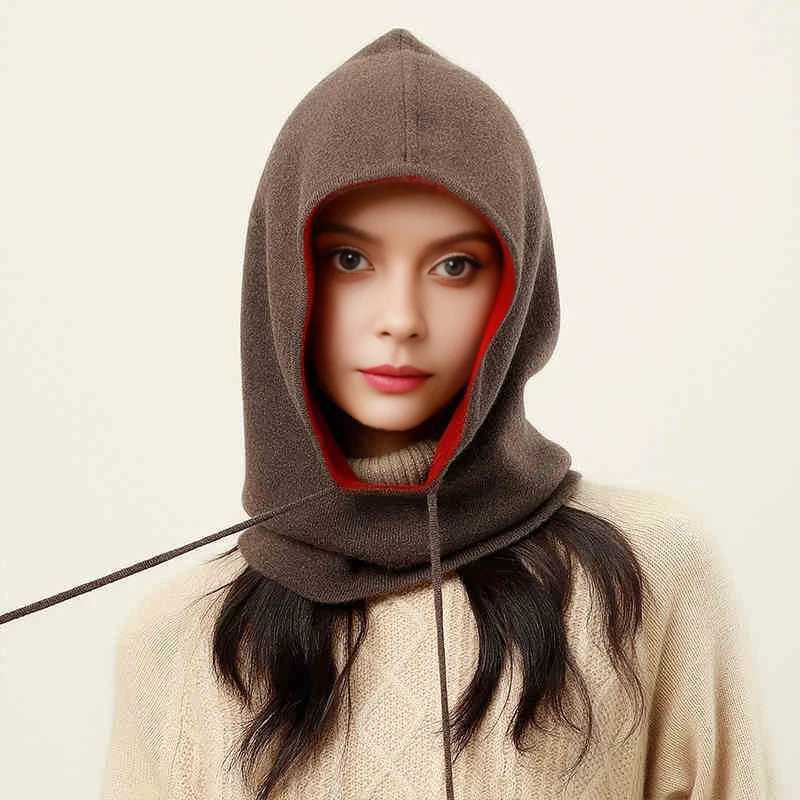 Unisex 100 Cashmere Balaclava Soft Warm Thick Drawstring Beanies Ear Face Neck Protect Scarf Hat Multi-functional Bonnet CapXJ251110