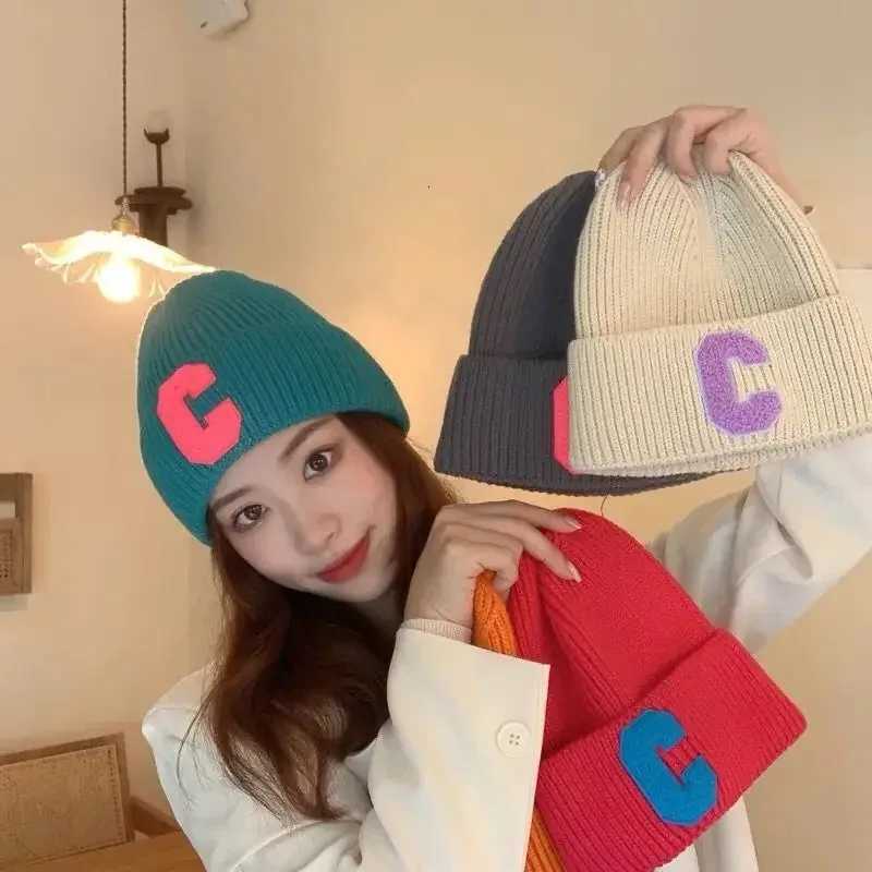 1PC Unisex Winter Knitted Hat Big C Letter Simple Beanie Cap Korean Version Skullies Beanies Soft Hip Hop Casual Bonnet CapsXJ251110