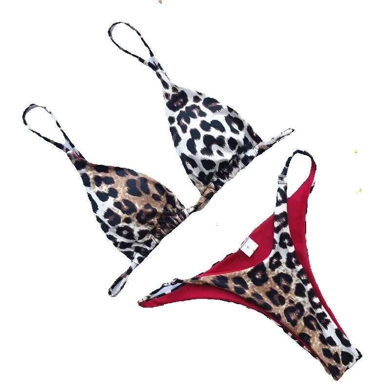 2024 Micro Leopard bikini women's high waisted bandage push up sexy swimsuit padded thong swimsuit, summer beach vacation 1