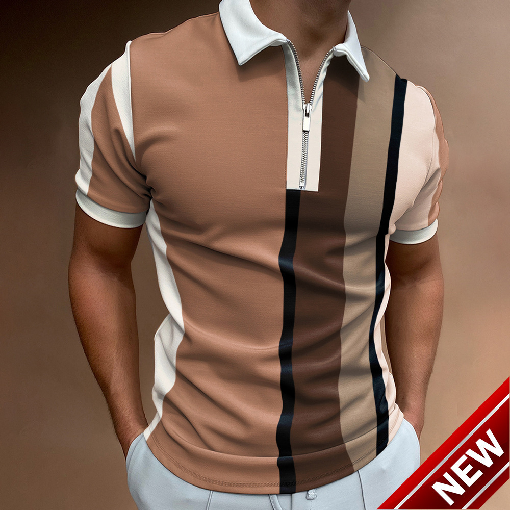 Polo Lapel summer ordinary Casual Short Khaki stripe summer everyday T-shirt