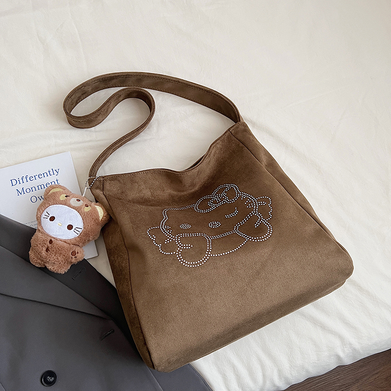 Winter women's retro high-end wide shoulder bag, casual simple versatile crossbody bag, high-end commuting leisure bag, shopping bag, versatile w