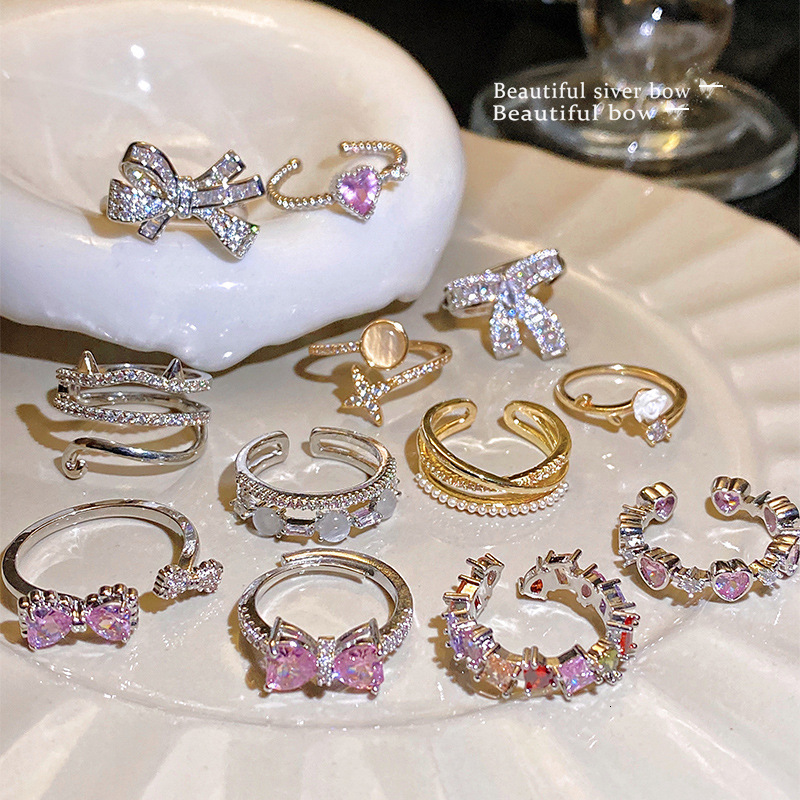 Fashion Ring Light Luxury Spicy Girl Ring Niche High-end Designer Ring Trendy Zircon Inlaid Diamond Index Finger Ring Simple Open Mouth Hand Accessory