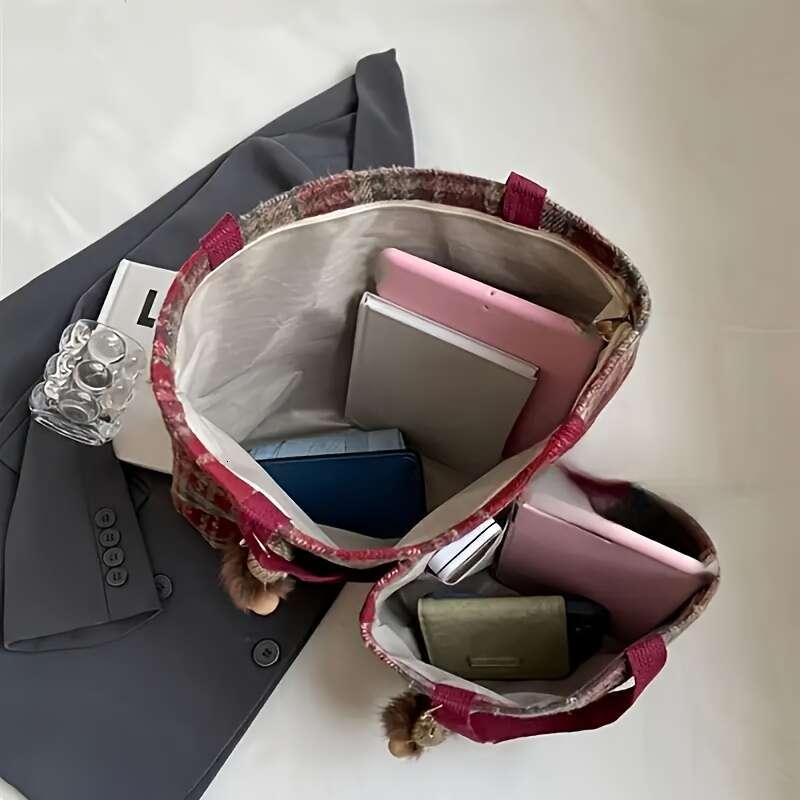 Bag Women S Single Shoulder Tote Colors Autumn Winter Fashion High Sensitivity Versatile Plaid Checkered Large Capacity Durable Zipper Closure