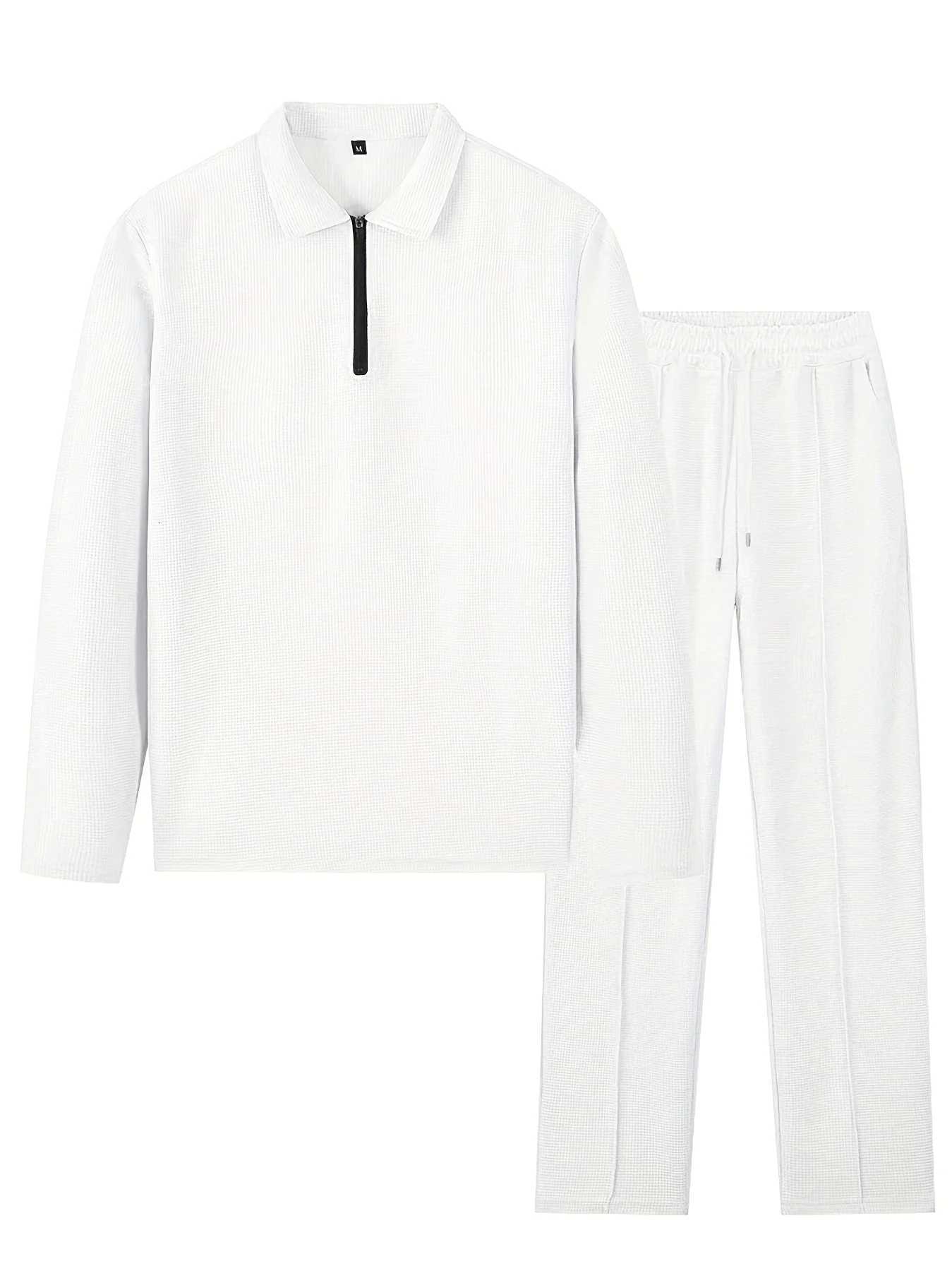 The new mens spring and autumn Waffle long-sleeved and long pants sportswear and casual set is made of comfortable and breatha W251110