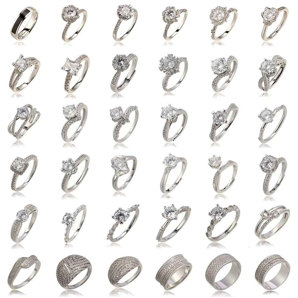 High Quality Round Marquise Zircon Moissanite 925 Sterling Silver Rings Micro Insert Zircon Rings for Anniversaries and Parties