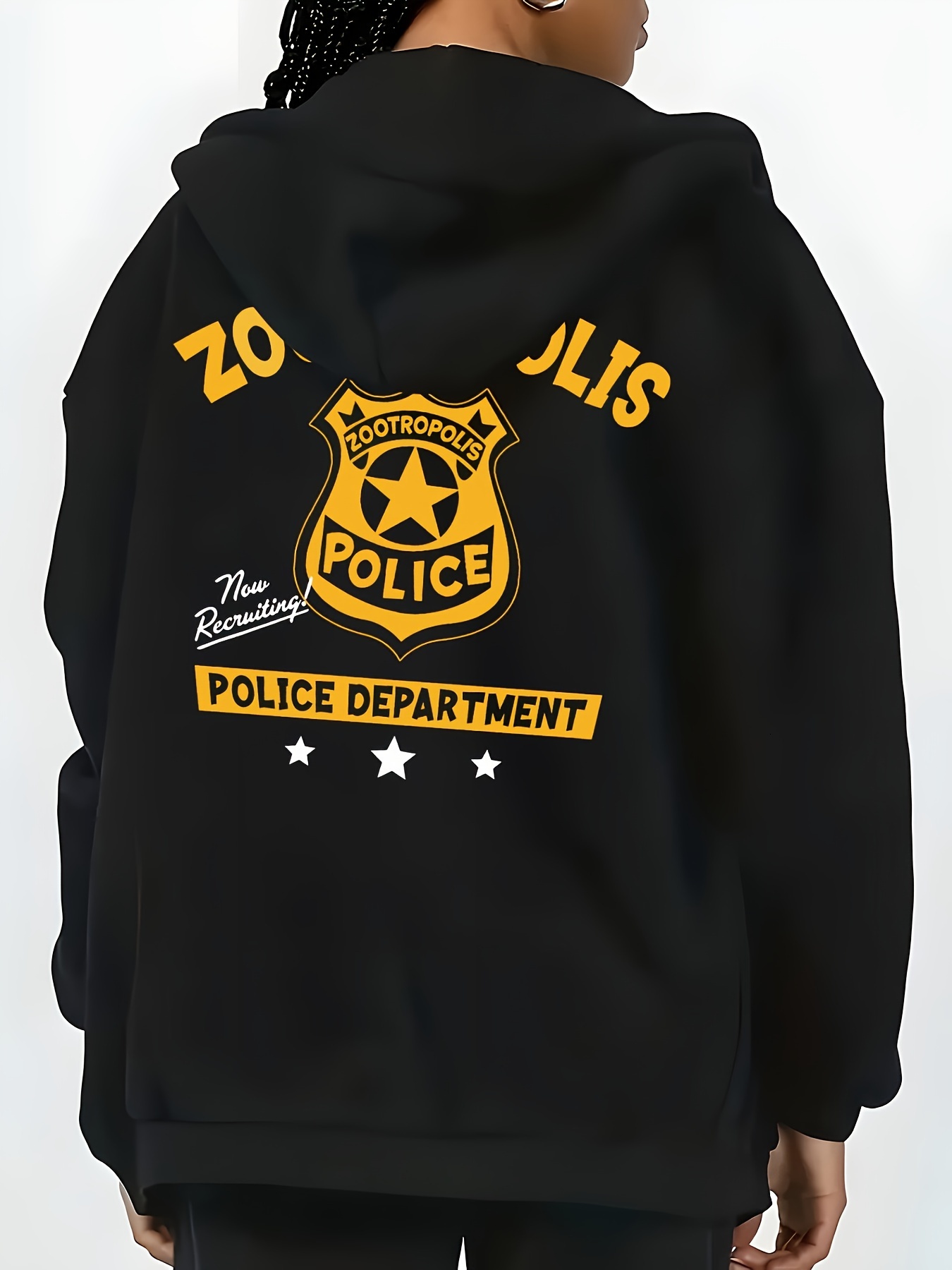 Disney Zootopia Station Badge Hooded Jacket - Women's Zipper Hoodie Zootopia Police Pattern on Front Back, Inspired by Judy Hopps' Theme and