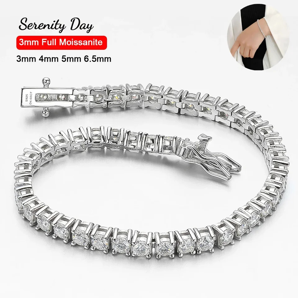 Serenity m 4mm 5mm 6.5 D Color VVS1 Tennis Bracelet For Women Man Anniversary Gift S925 Silver Bracelet Hand Chain 250408
