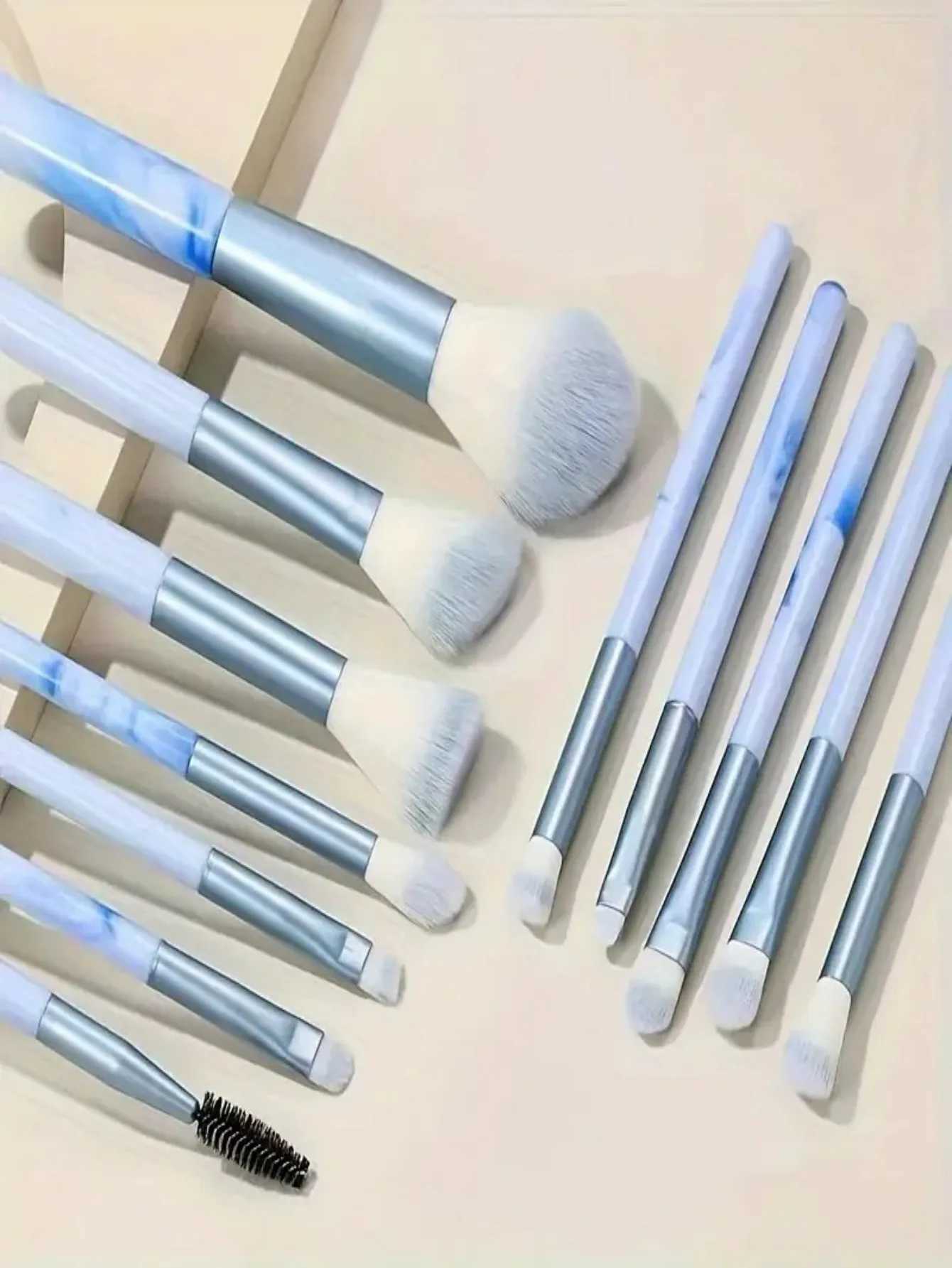 10/12-Piece Blue Makeup Brush Set - Powder Puff Cleaning Pad - Synthetic Brushes for Powder Blush L251110