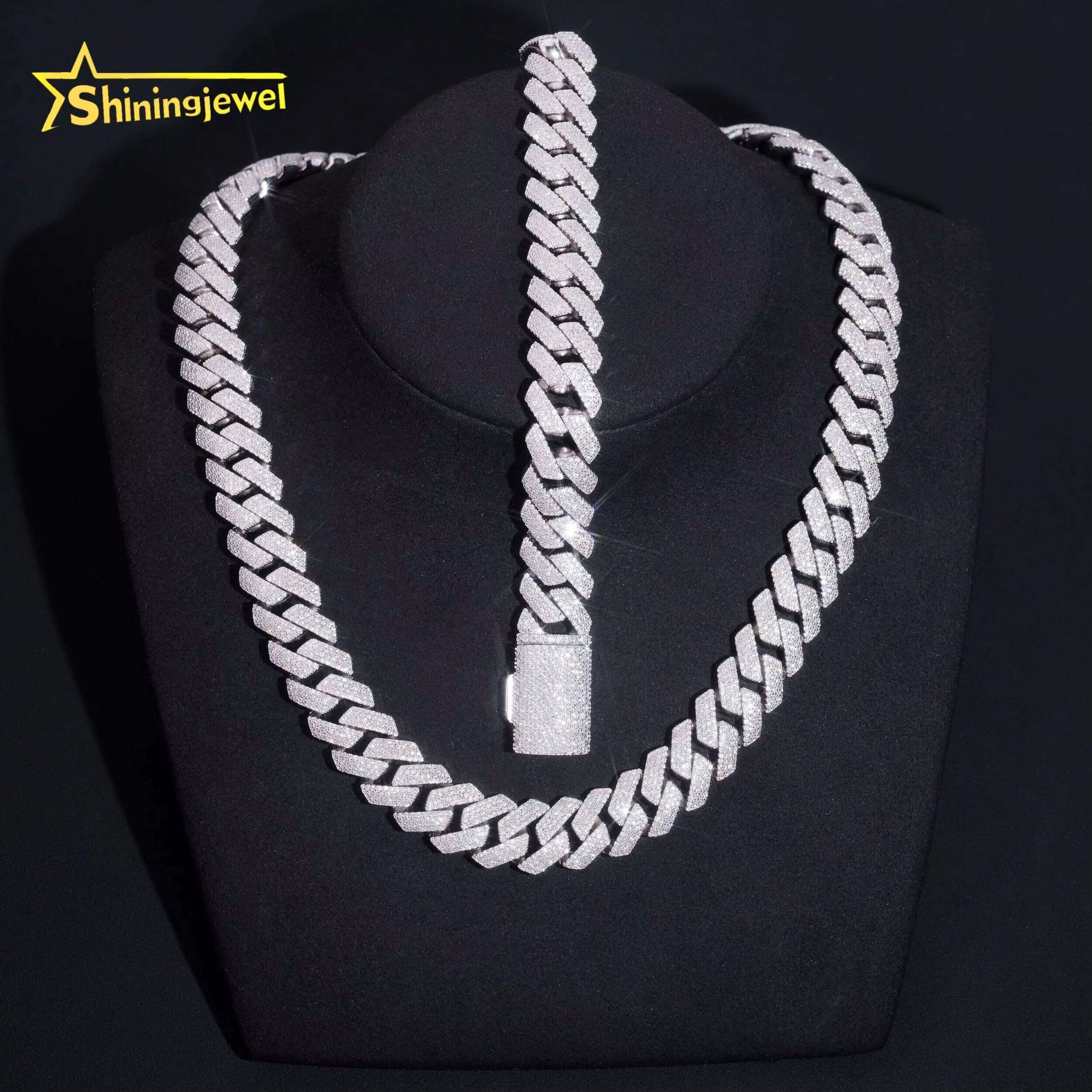Iced Out Jewelry Luxury Hip Hop 15mm Width Moissanite Necklace Mens Silver Cuban Link Chain