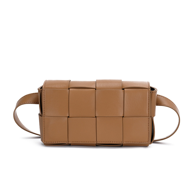2025 new Summer minimalist and fashionable soft leather crossbody bag ins small square bag retro woven underarm waist bag