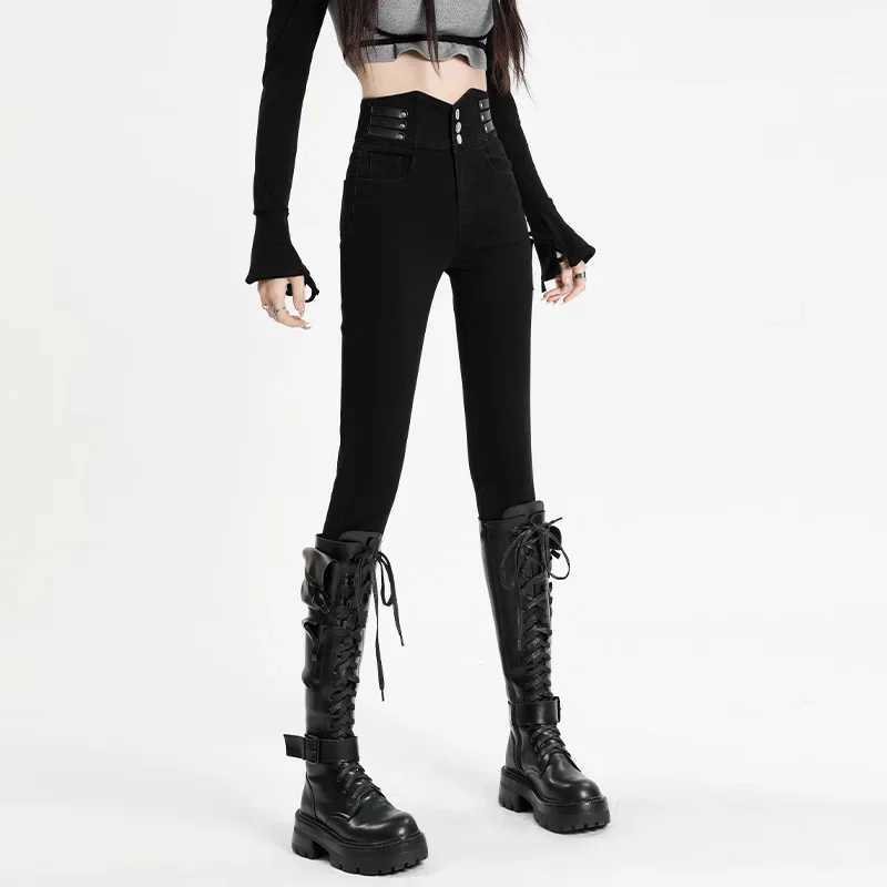 Winter Warm Jeans Womens Fleece Thickened Stretch Skinny Pencil Pants High Waist Slim Fashion Korean velvet Jeans Black Blue C251110