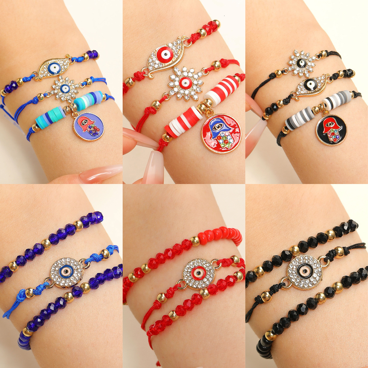Devil's Eye Bracelet Set Fatima Blue Eyes Multi-layer Women's Beaded Stacking Bracelets
