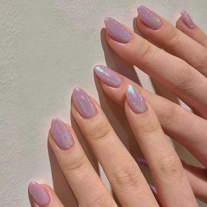 24 pieces of simple wine red fake nails medium length glue almond pressed on the fake nails wearable round headed oval fully covered nail tips W250410