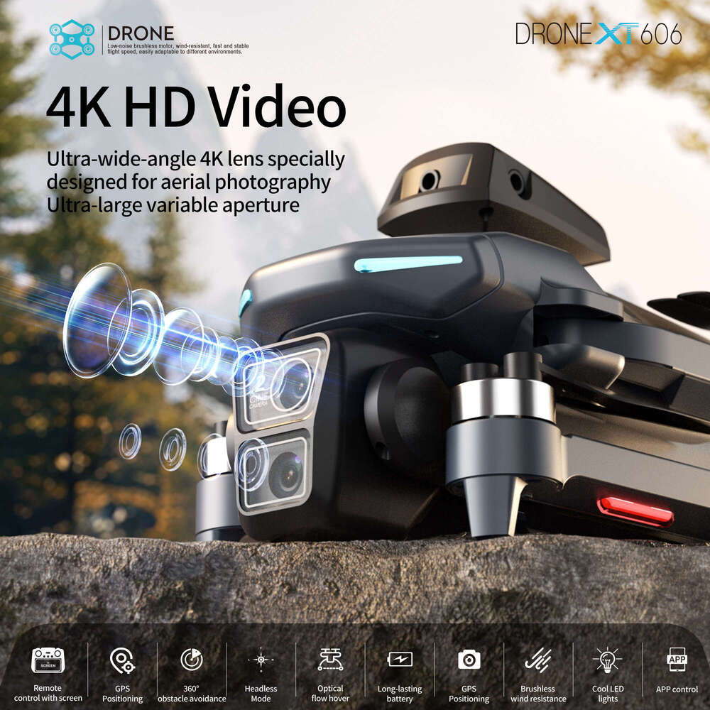 XT606 Max folding brushless drone, 4K front camera with a height range of 1200 meters, Wi Fi and APP control for real-time positioning, 4.5-inch remot
