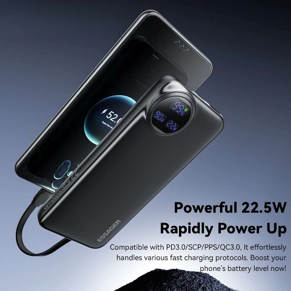 20000mAh Portable With 2 Cables 22.5W Digital Display Powerbank ForSamsung Huawei Power Bank