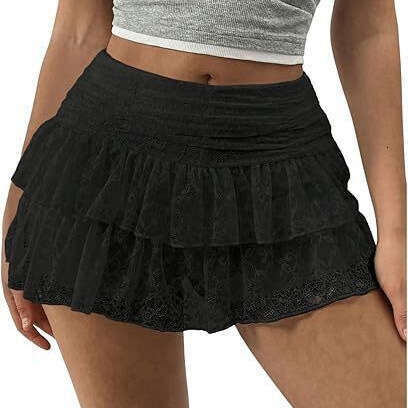 Cross-border European and American Style Multi-layer Cake Stacking Hot Girl Sexy Lace Trim Short Half Skirt