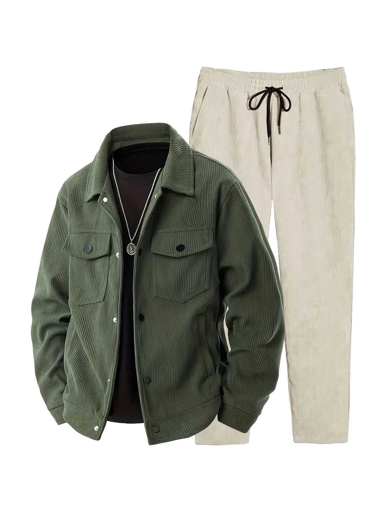 Mens fall/winter corduroy set must-have Vintage wrinkle-free fits all Warm for swings pairs well understated style W251110