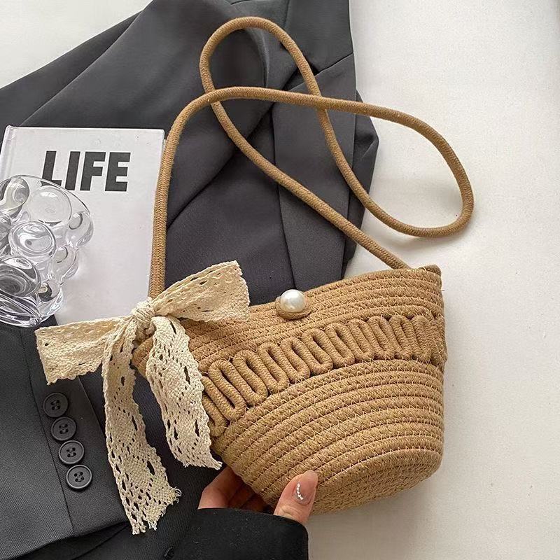 New Shell Single Shoulder Crossbody Women's Fashion Cotton Small Phone Beach Woven Bag