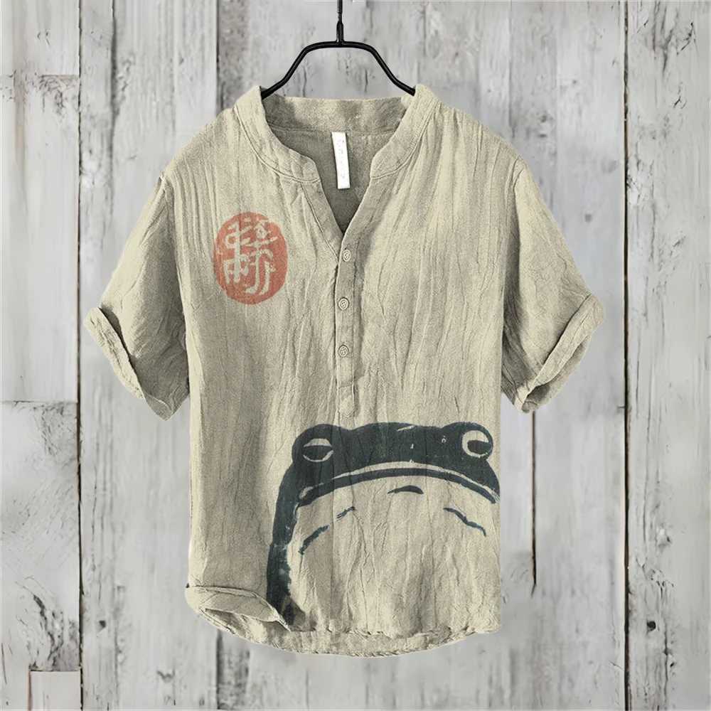 Mens short sleeved shirt imitating linen shirt hot selling casual Japanese retro Hawaiian vacation mens clothing X2504101