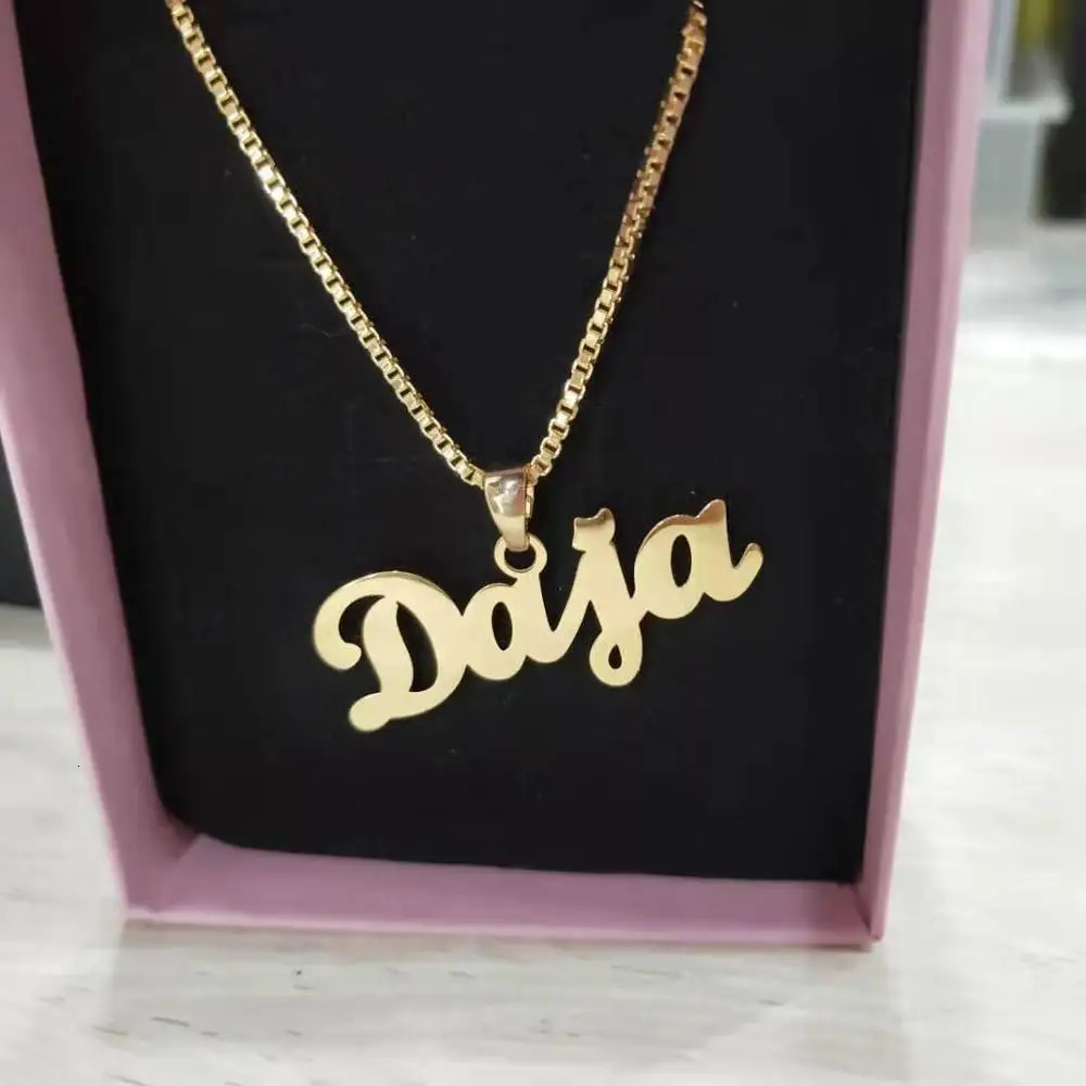 Box Chain Custom Jewelry Personalized Name Pendant Necklace Handmade Detachable Cursive Nameplate Choker Women Men Christmas 250409