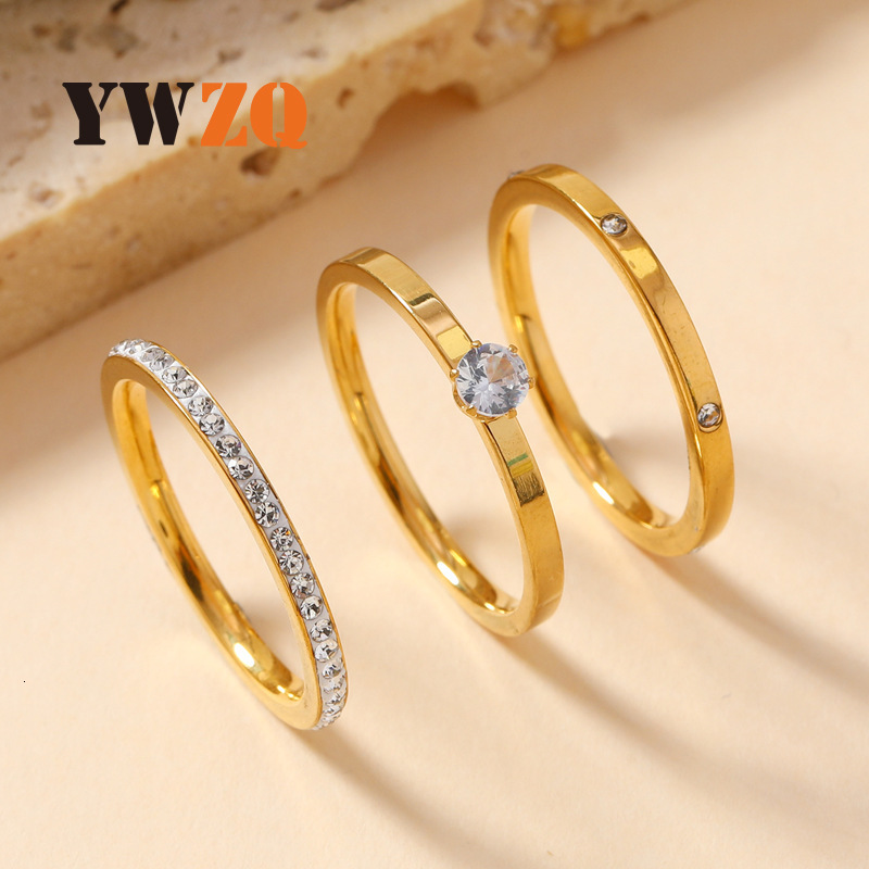 Cross Border Ring Three Piece Set Fashion Ring Light Luxury High-end Diamond Inlaid Clay Diamond Ring Women's Index Finger Designer Ring Tail Rin