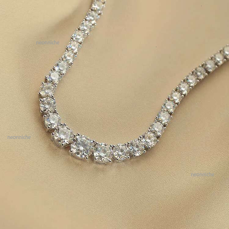 Aaa Gems White Gold Vermeil Graduated Size 3.5mm Vvs Moissanite Dia Tennis Chain Necklace for Women