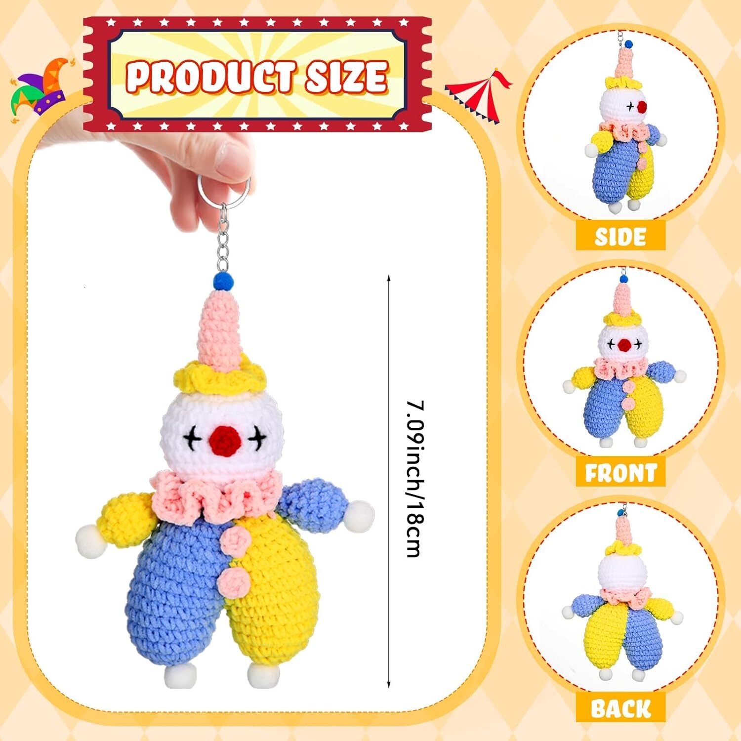 Christmas 3 Pcs Handmade Crochet Keychains Cute Clown Charm Funny Pendant Birthday Gifts for Car Key BackpackCute Style ddmybear